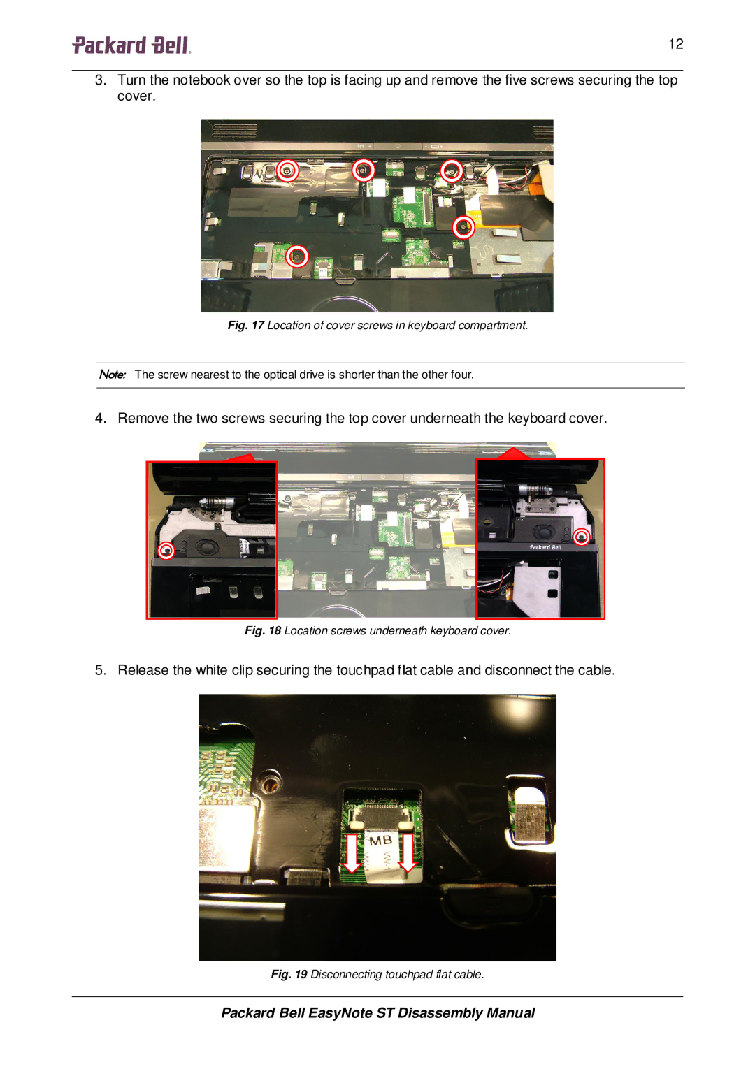 Packard Bell ST manual Location of cover screws in keyboard compartment 