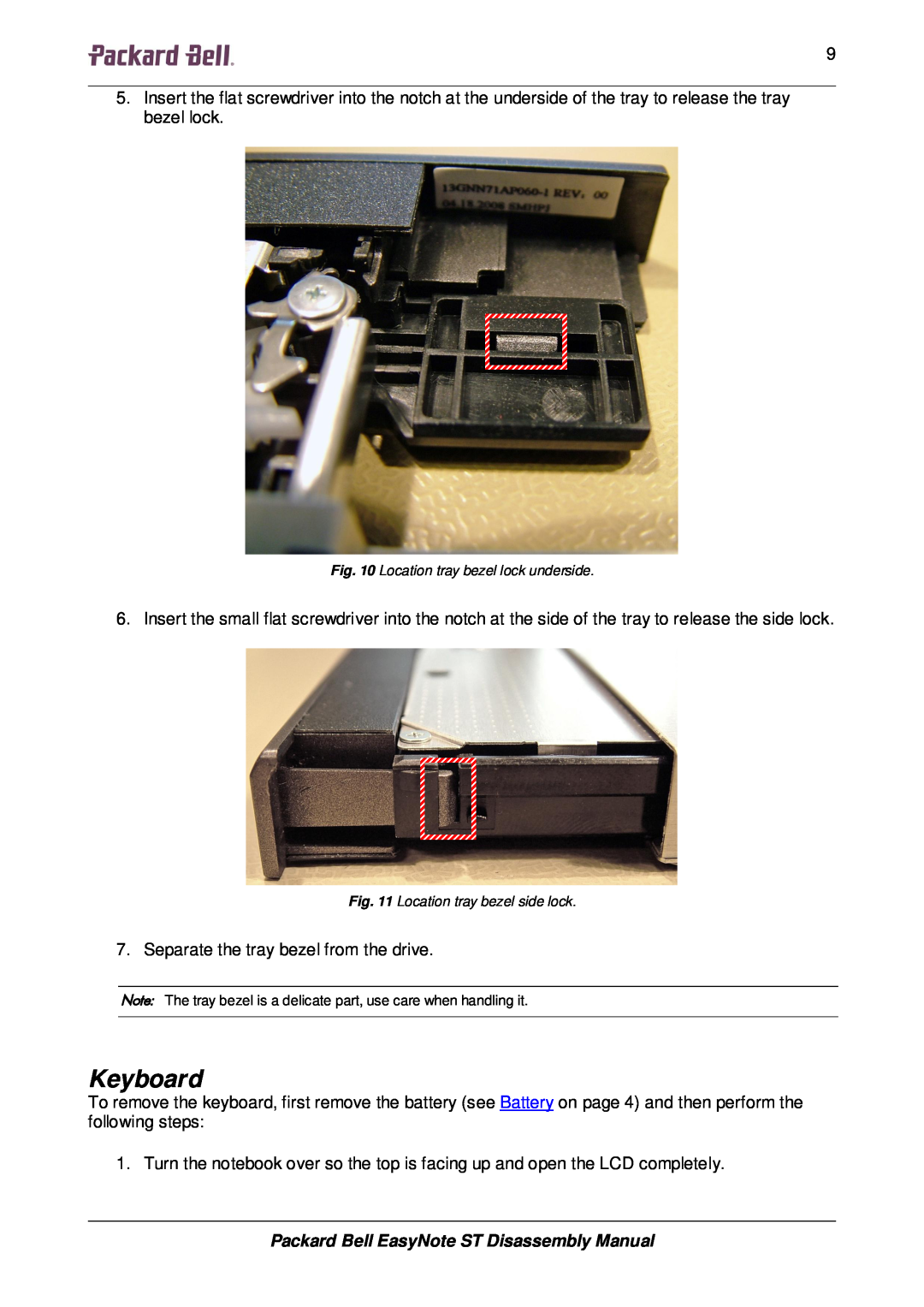 Packard Bell manual Keyboard, Packard Bell EasyNote ST Disassembly Manual 