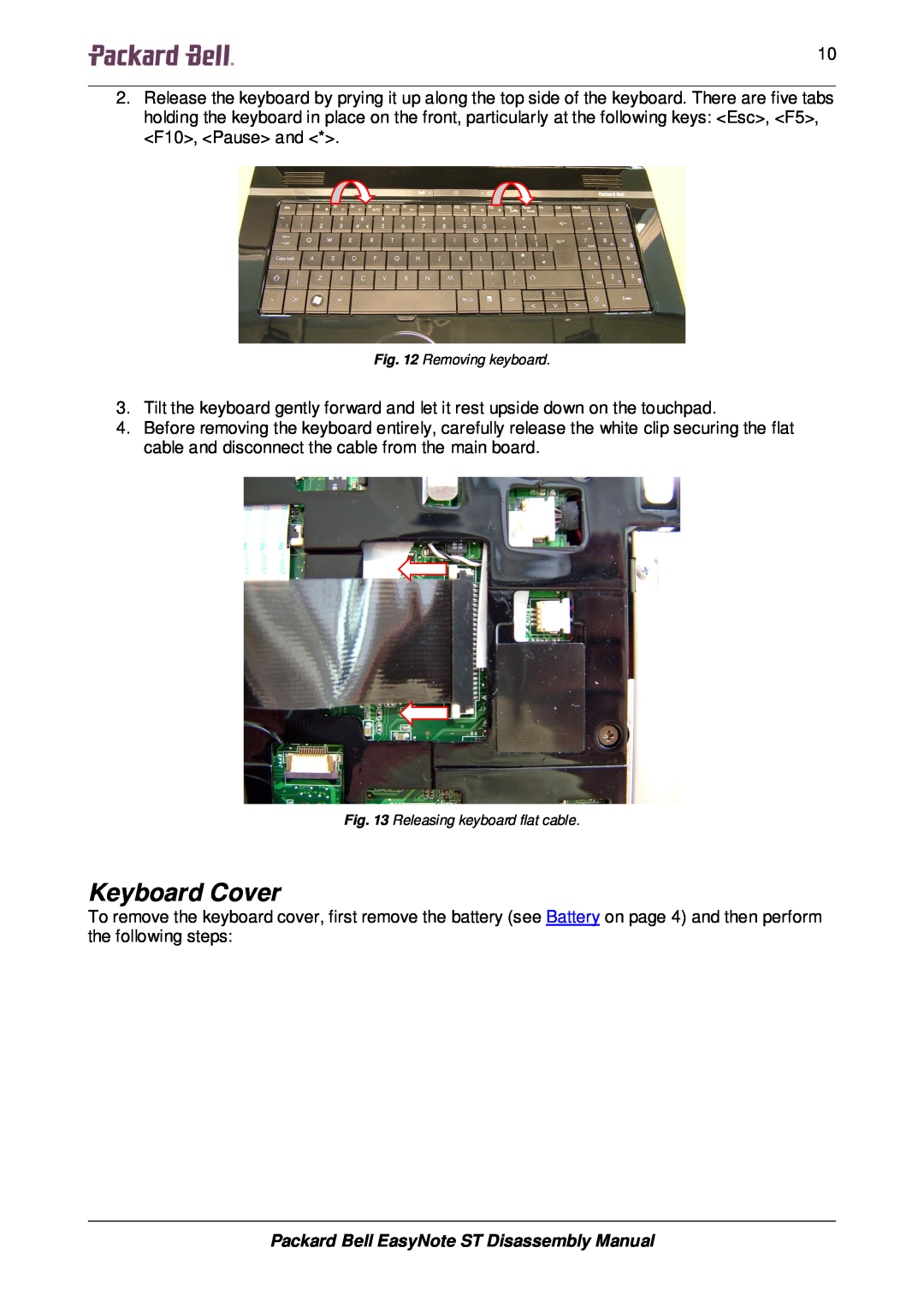 Packard Bell manual Keyboard Cover, Packard Bell EasyNote ST Disassembly Manual 