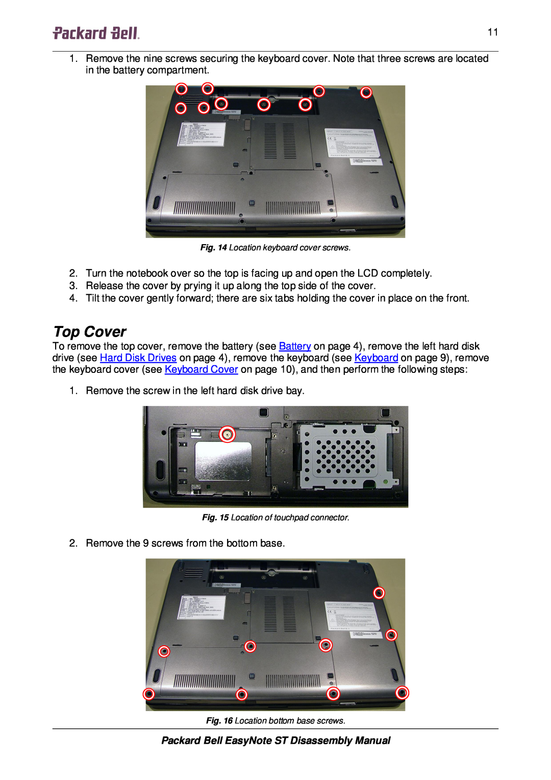 Packard Bell manual Top Cover, Packard Bell EasyNote ST Disassembly Manual 