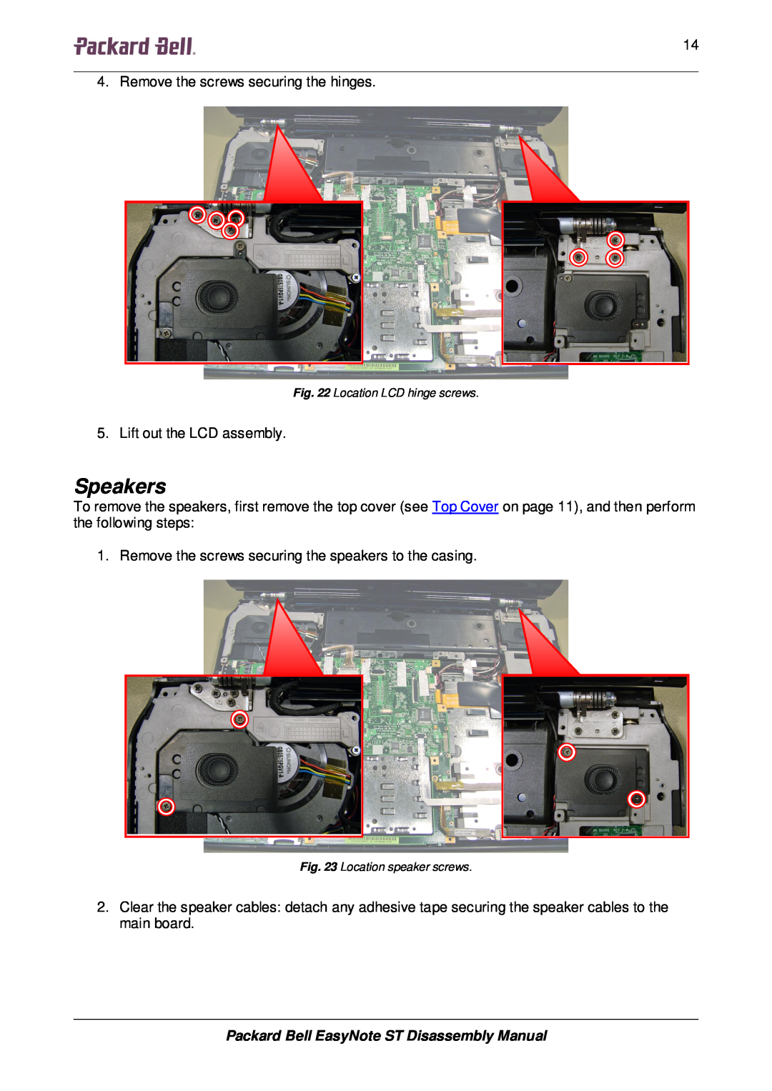 Packard Bell manual Speakers, Packard Bell EasyNote ST Disassembly Manual 