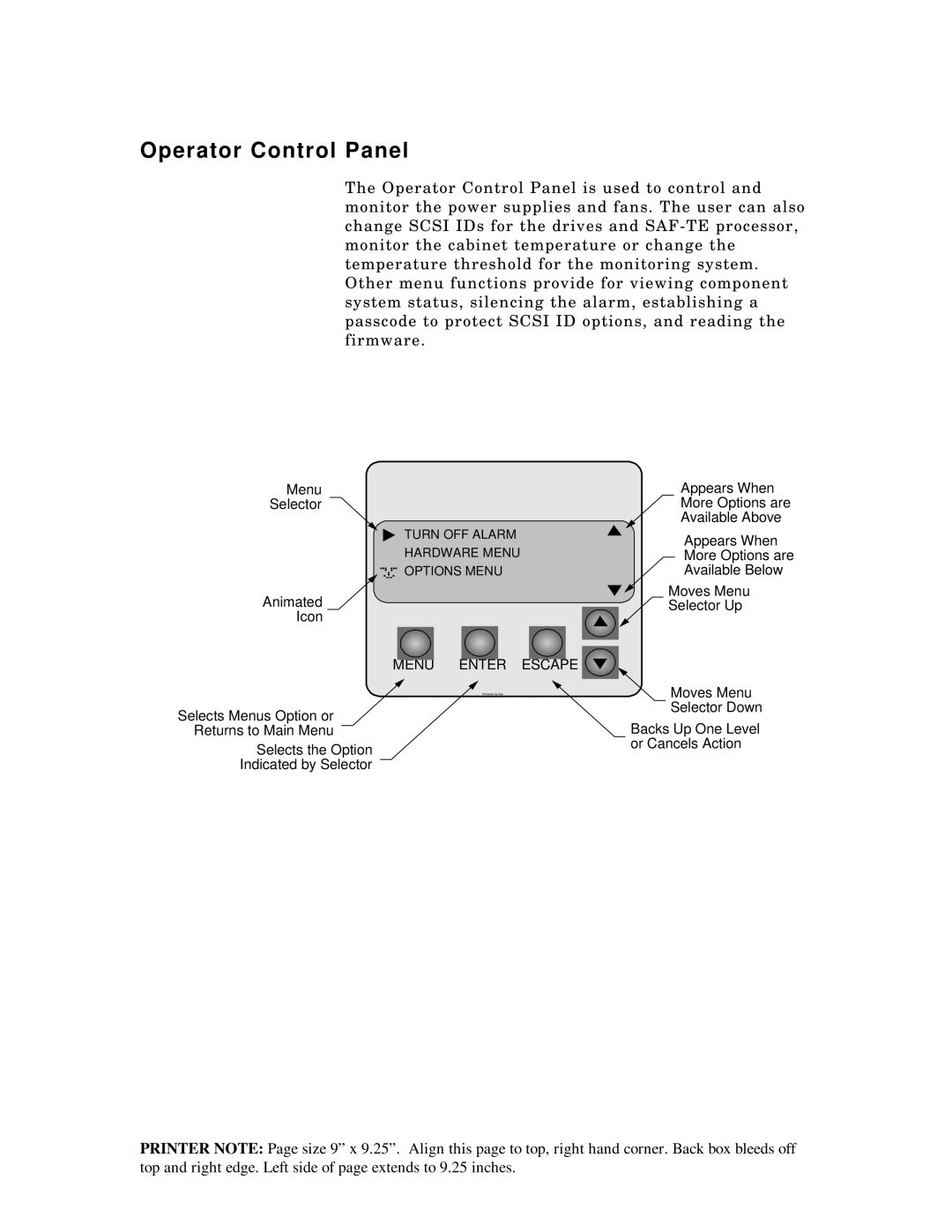 Packard Bell 5800, ST8000 manual Operator Control Panel, Menu Enter Escape 