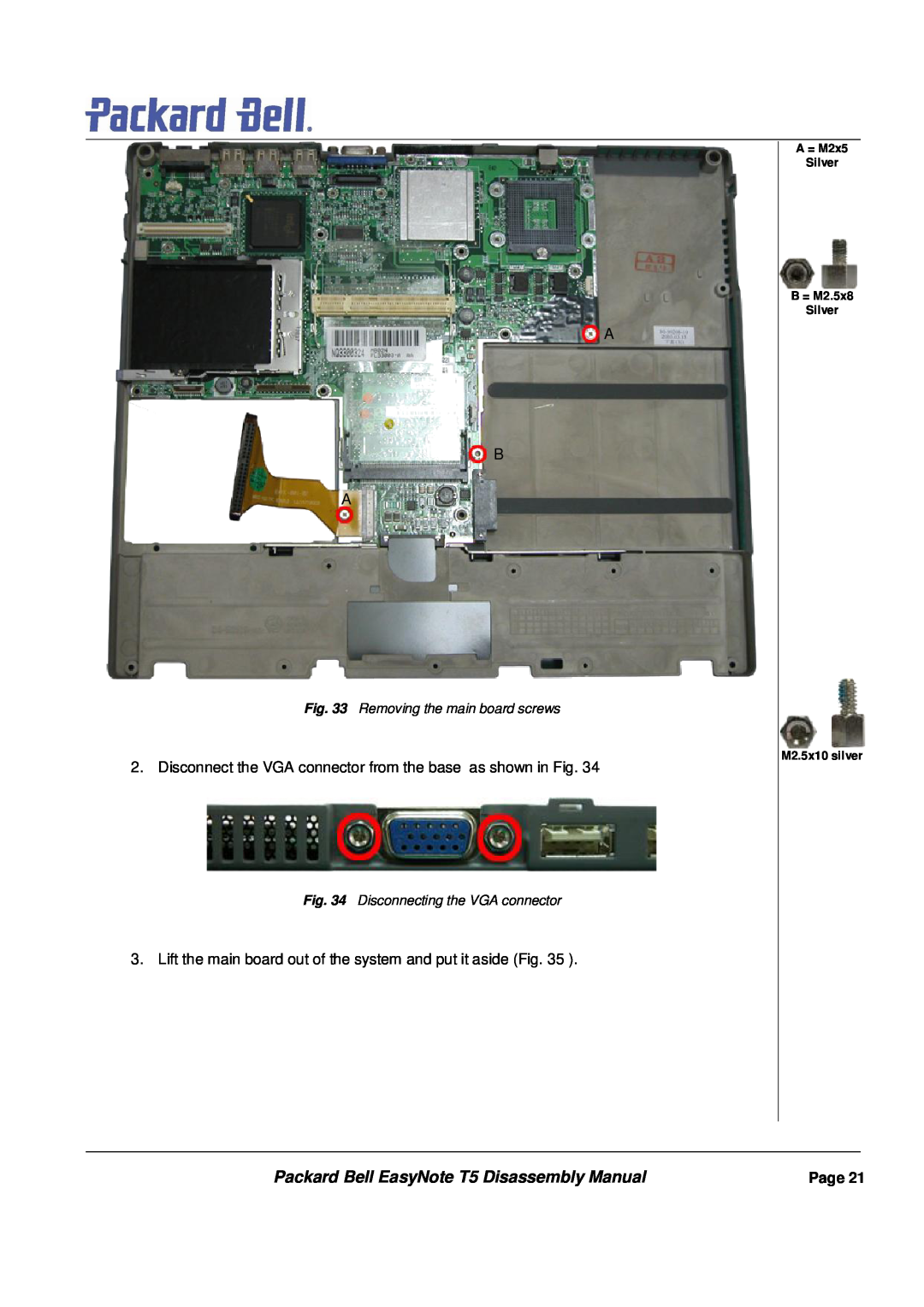 Packard Bell manual Packard Bell EasyNote T5 Disassembly Manual, Removing the main board screws, Page 