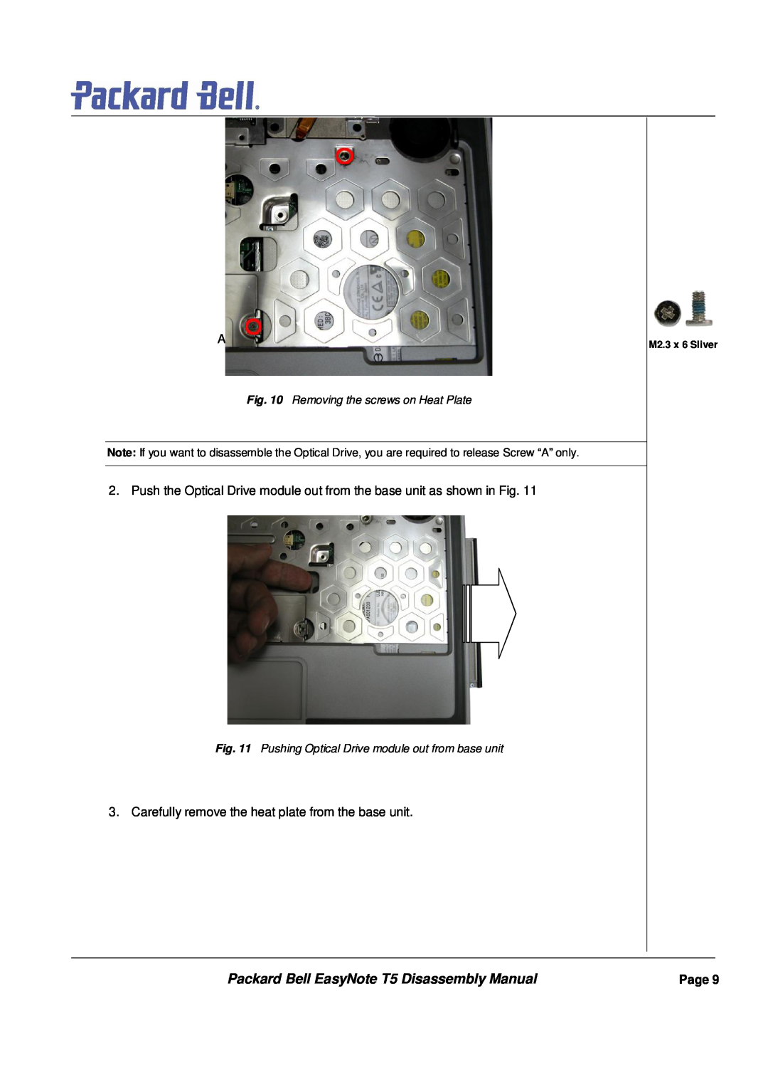 Packard Bell Packard Bell EasyNote T5 Disassembly Manual, Removing the screws on Heat Plate, Page, M2.3 x 6 Sliver 