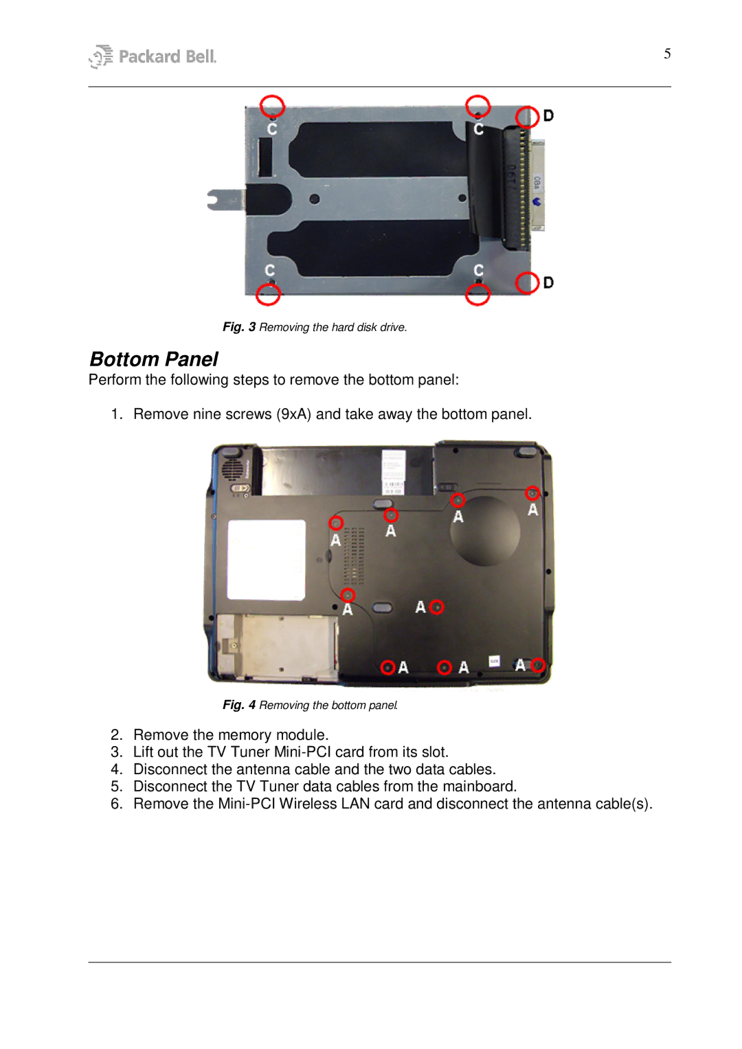 Packard Bell W7 manual Bottom Panel, Removing the bottom panel 