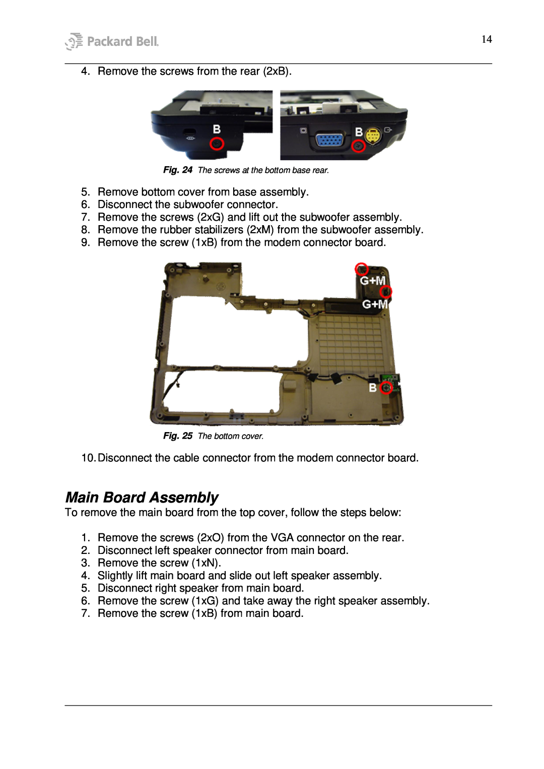 Packard Bell W7 manual Main Board Assembly 