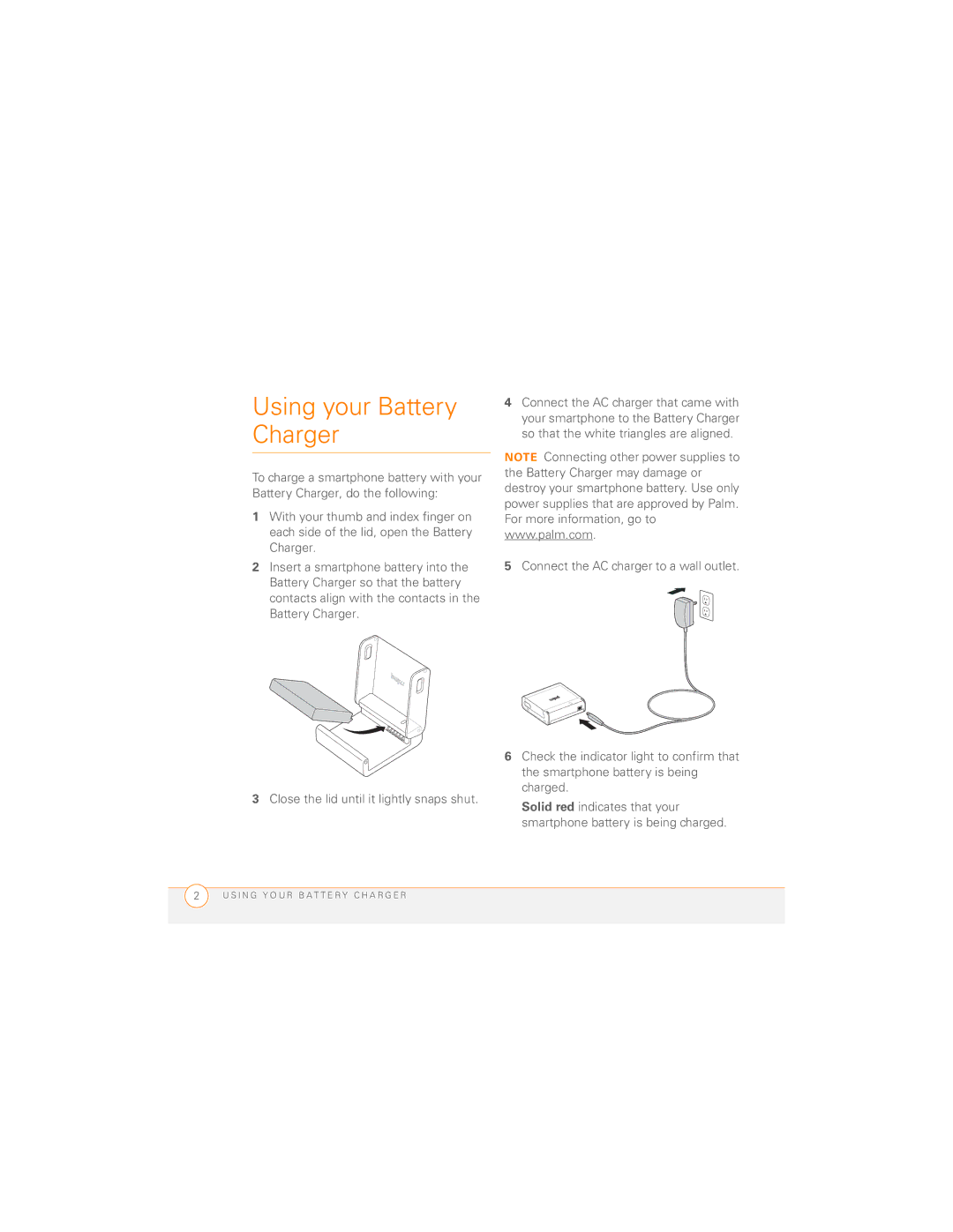 Palm 185-10441-00, 3293WW manual Using your Battery Charger 