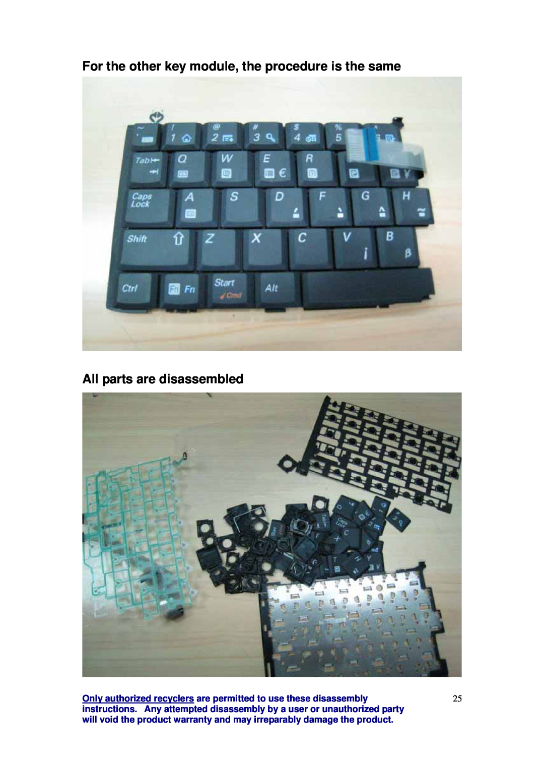 Palm 3245WW warranty For the other key module, the procedure is the same, All parts are disassembled 