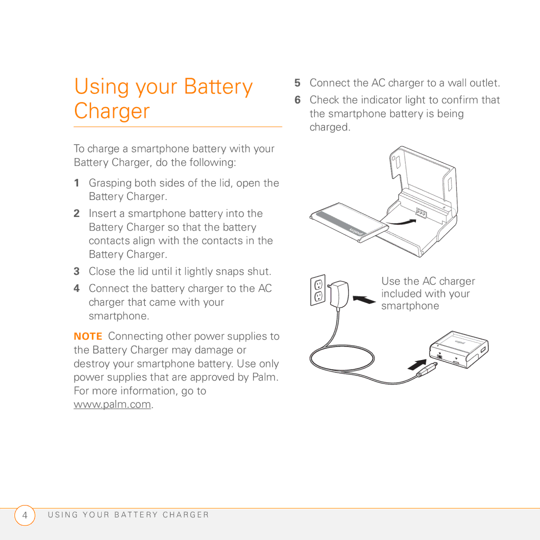 Palm 3404WW manual Using your Battery Charger 