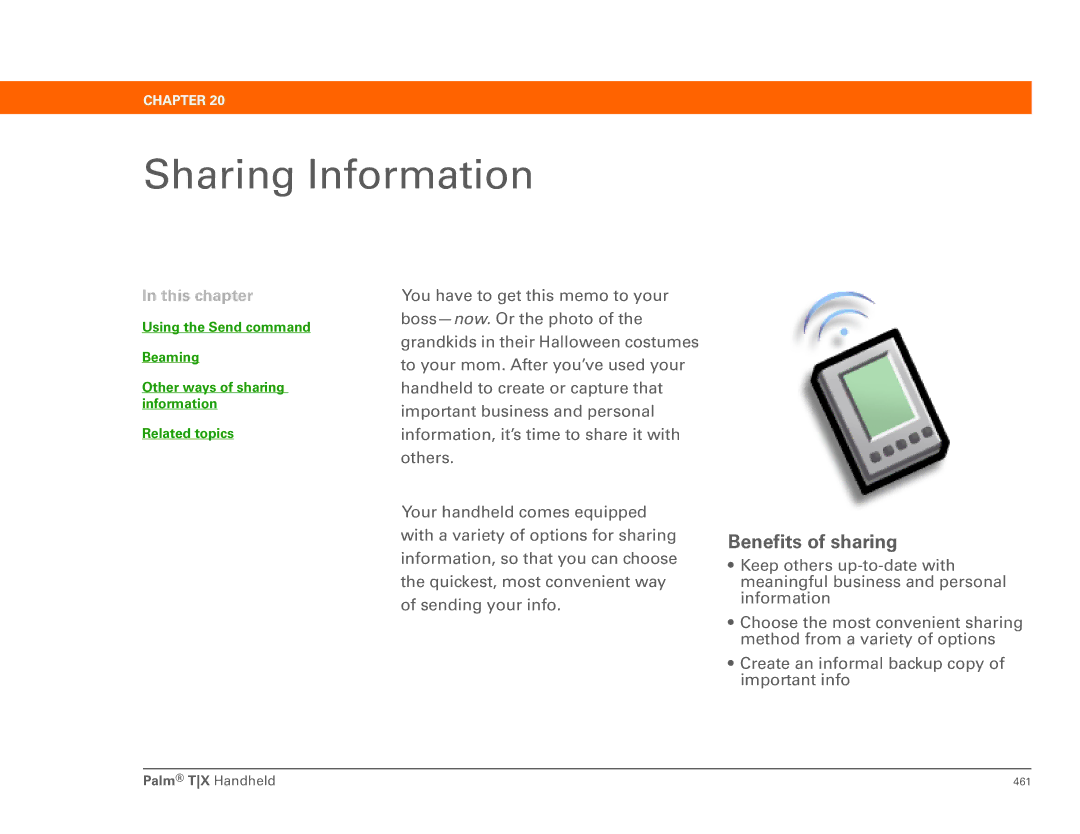 Palm 461 manual Sharing Information, Benefits of sharing 