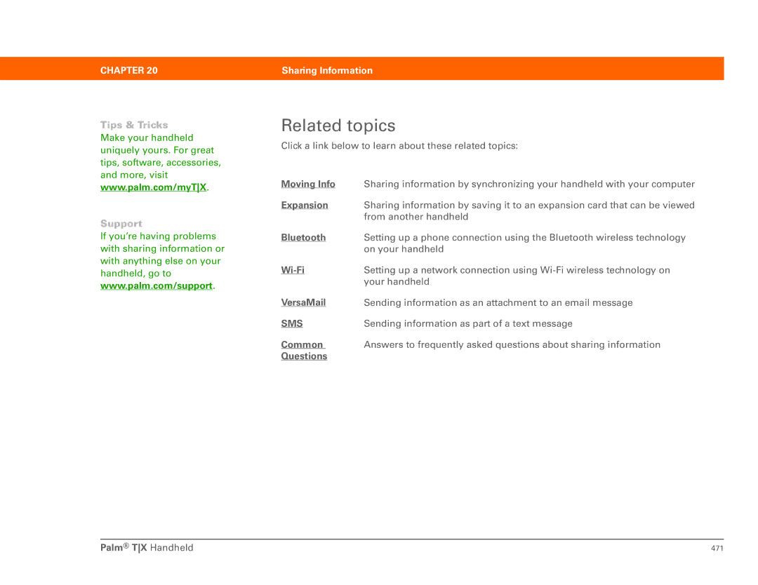 Palm 461 manual Related topics, Support 