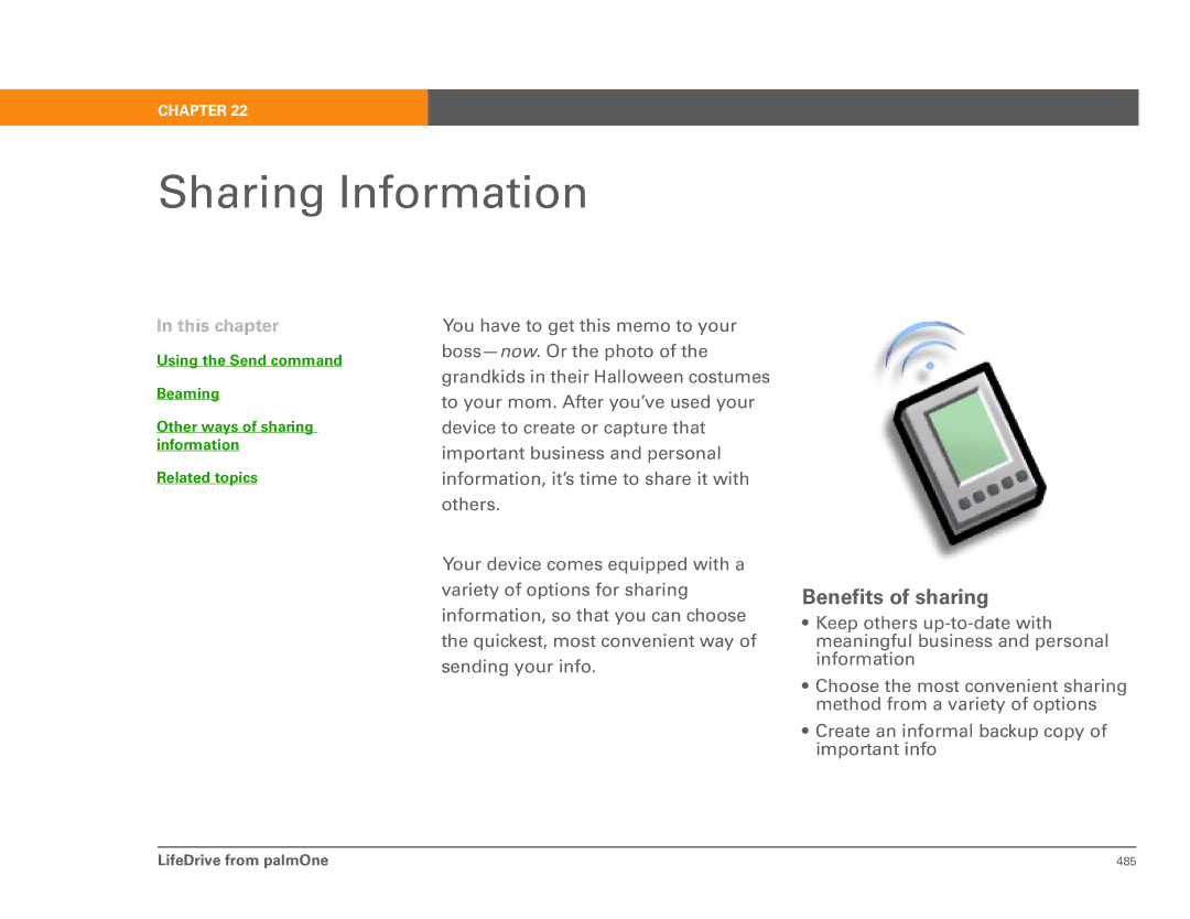 Palm 485 manual Sharing Information, Benefits of sharing 