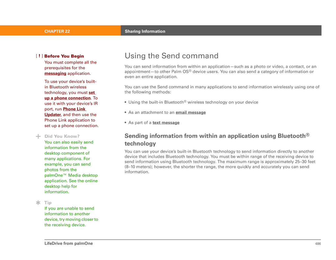 Palm 485 manual Using the Send command, Before You Begin 