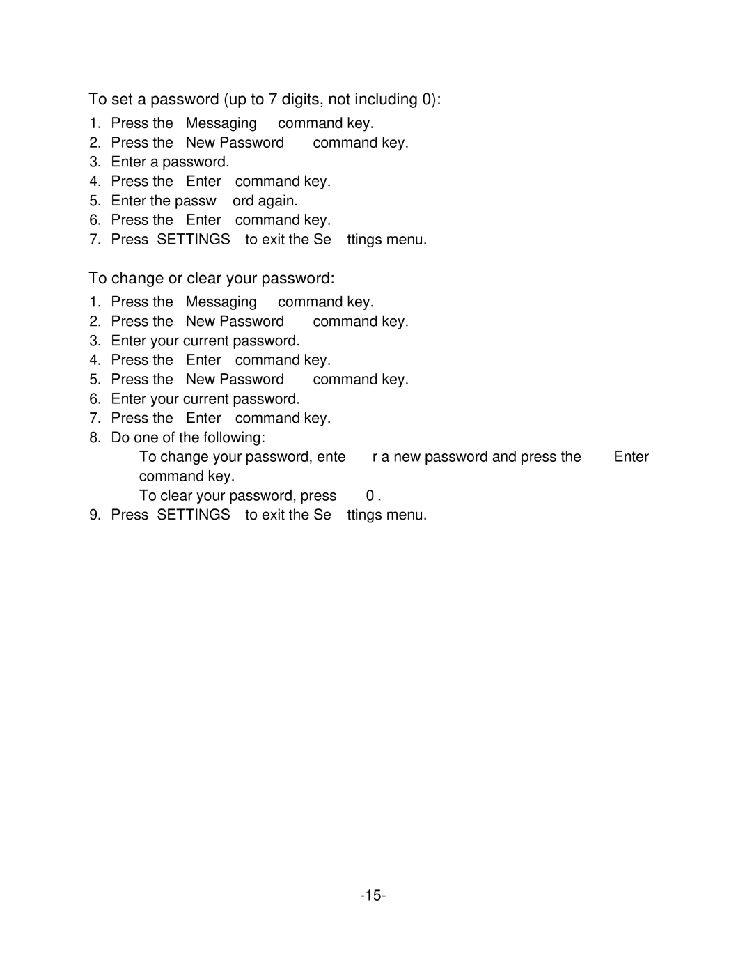 Palm 5240 manual To set a password up to 7 digits, not including, To change or clear your password 