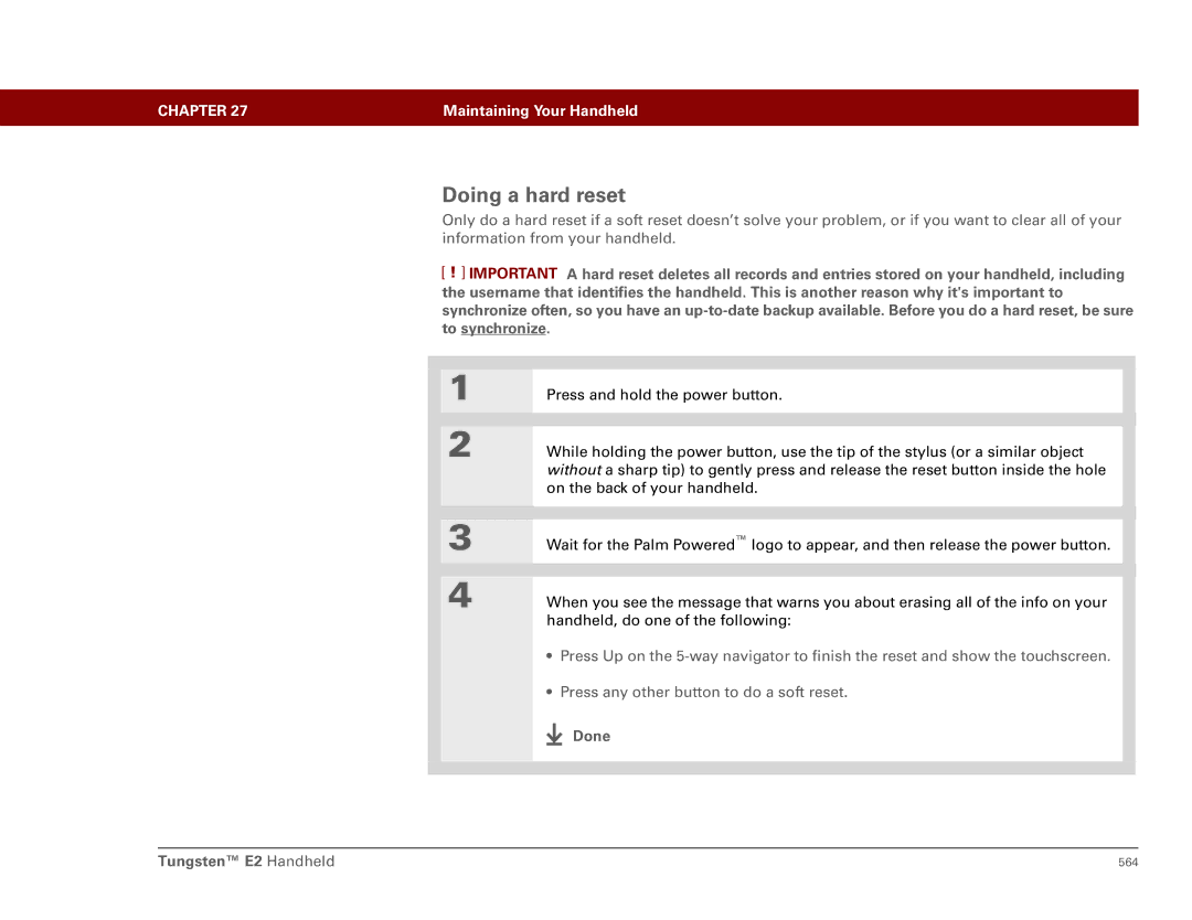 Palm 561 manual Doing a hard reset 