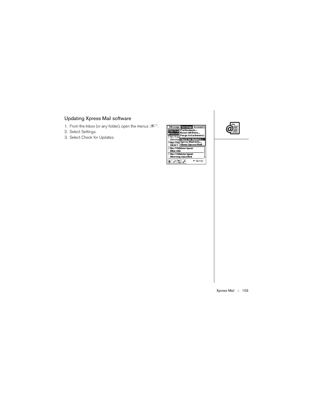 Palm 650 manual Updating Xpress Mail software 