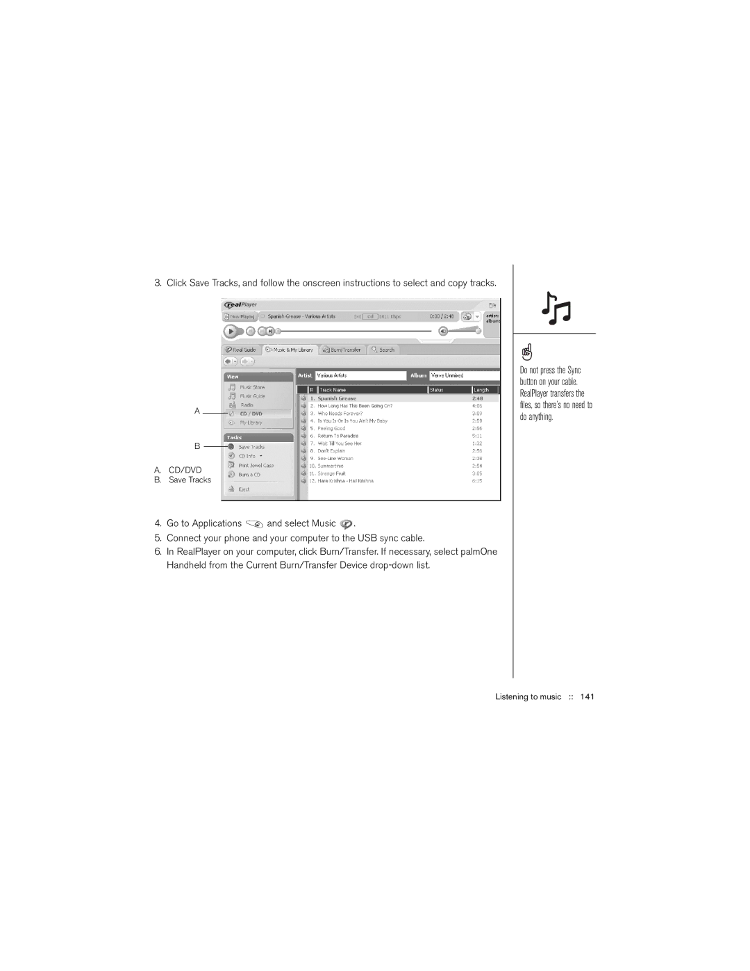 Palm 650 manual Save Tracks 