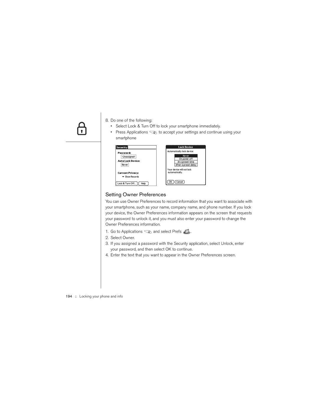 Palm 650 manual Setting Owner Preferences 