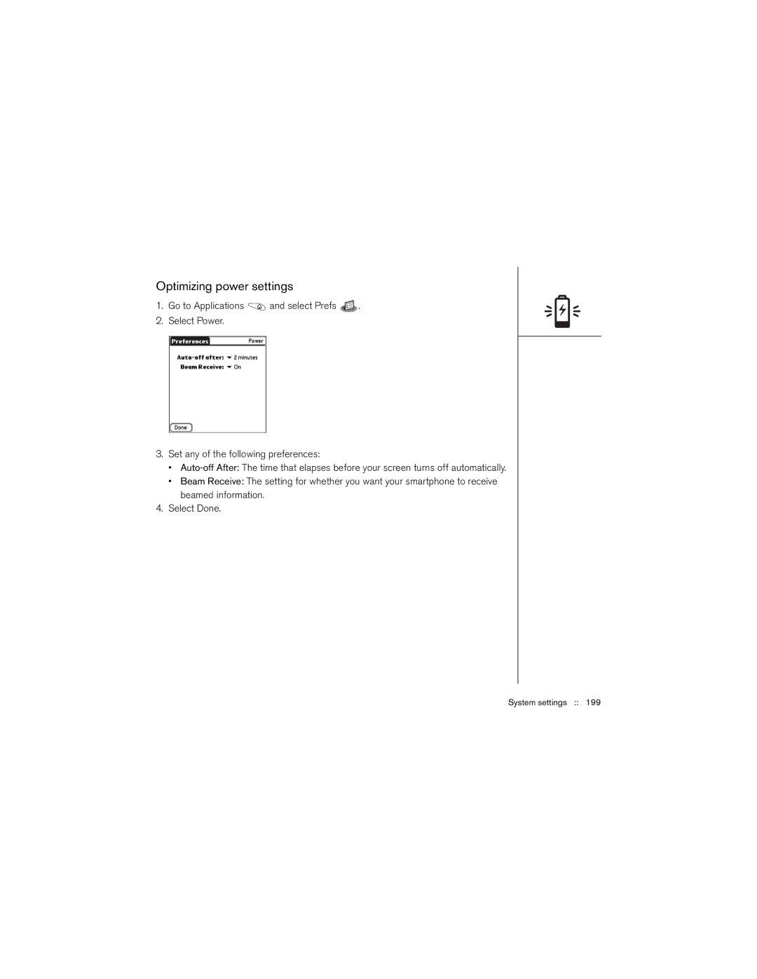 Palm 650 manual Optimizing power settings 