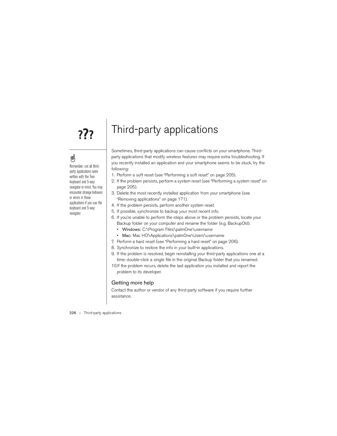 Palm 650 manual Third-party applications, Getting more help 