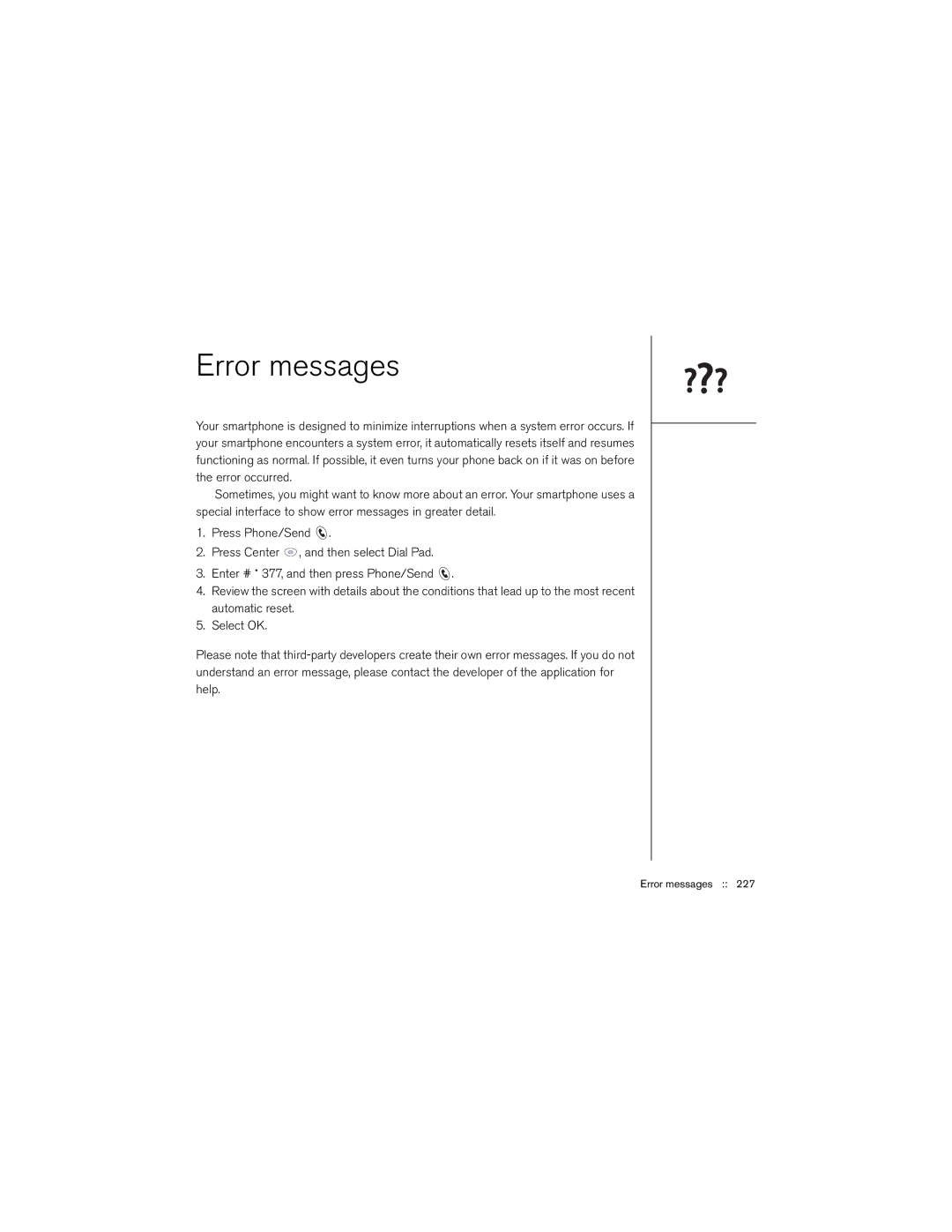 Palm 650 manual Error messages 