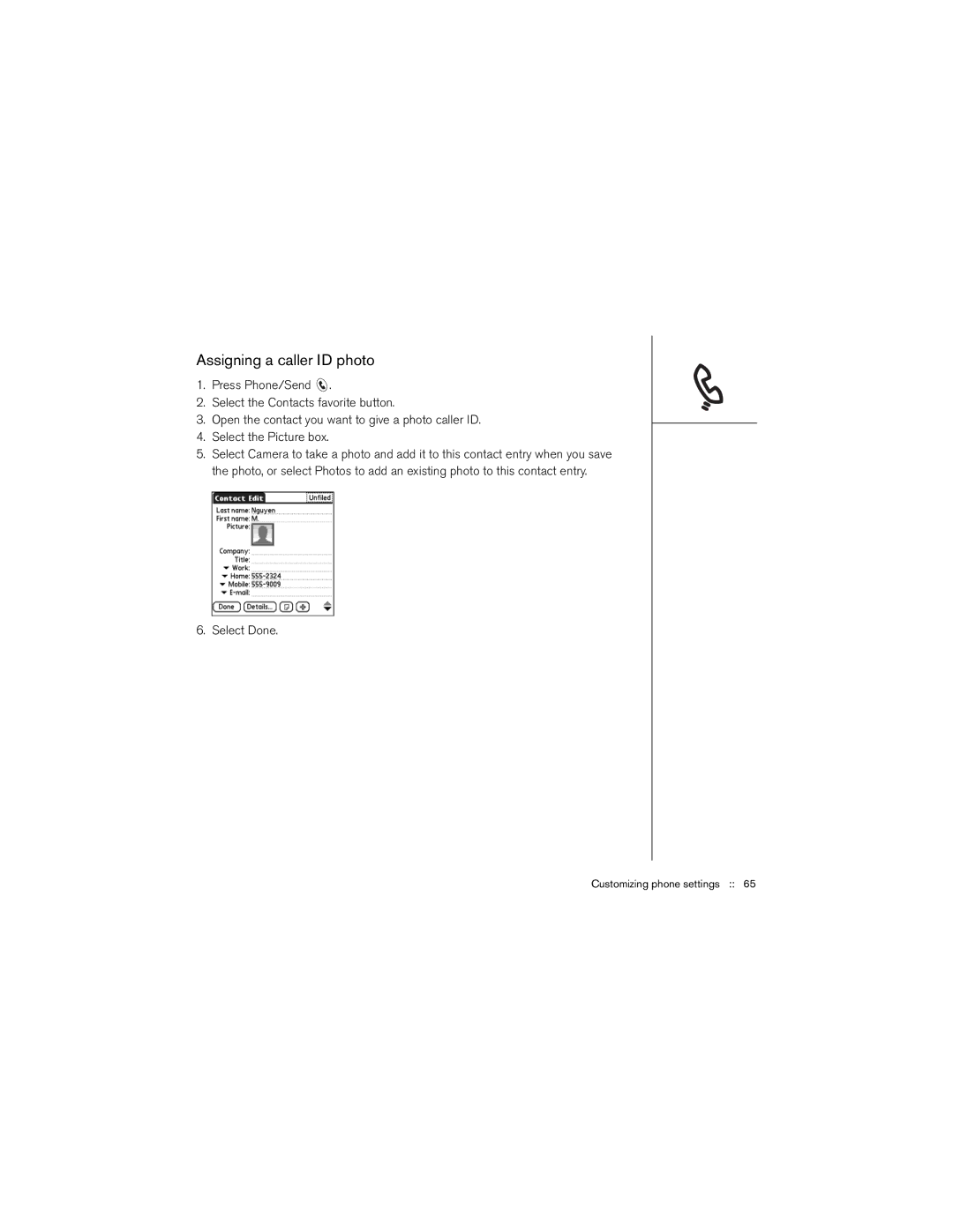 Palm 650 manual Assigning a caller ID photo 