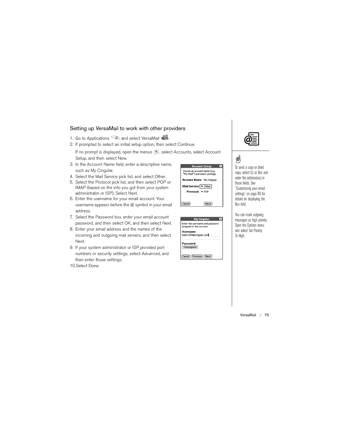 Palm 650 manual Setting up VersaMail to work with other providers 