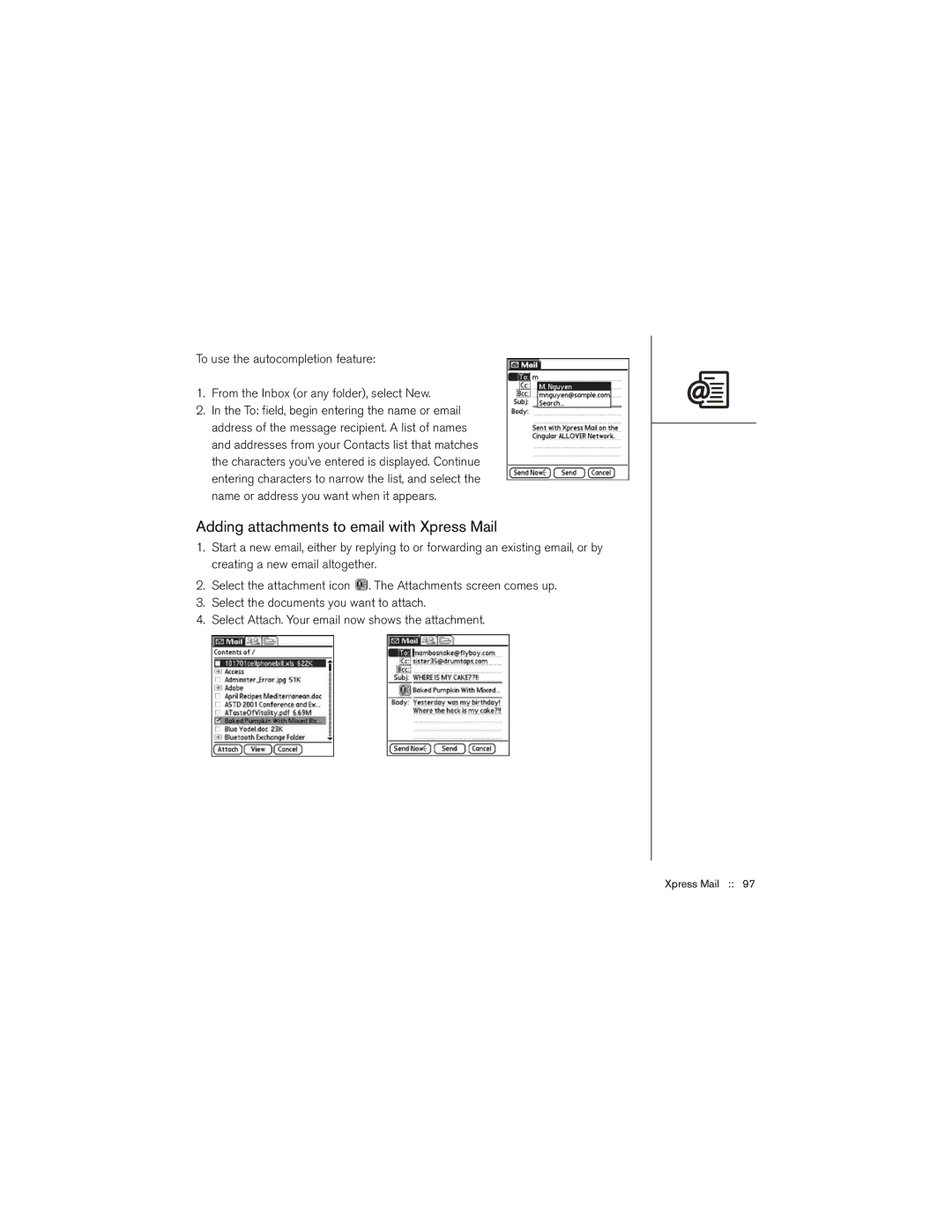 Palm 650 manual Adding attachments to email with Xpress Mail 