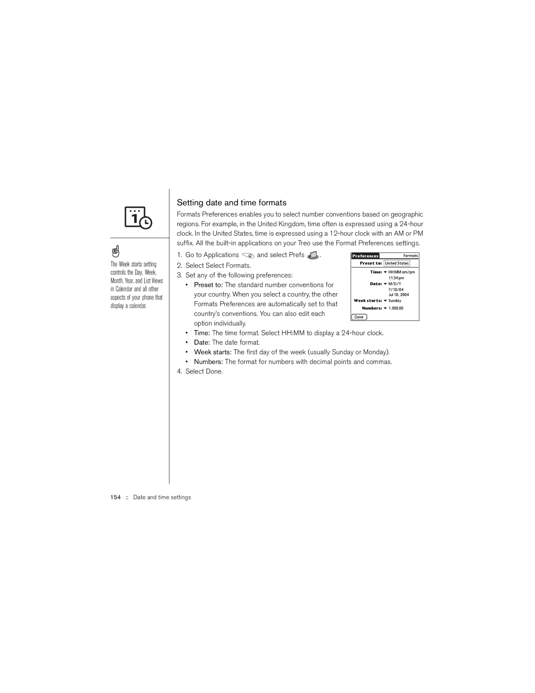 Palm 650 manual Setting date and time formats 