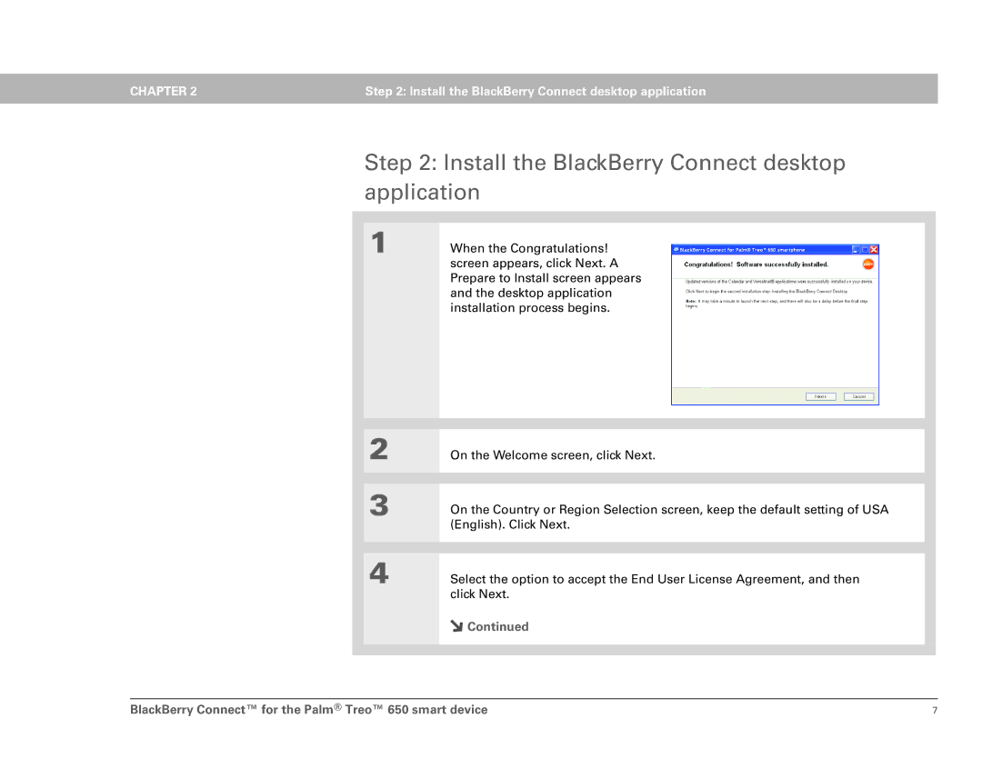 Palm 650 setup guide Install the BlackBerry Connect desktop application 