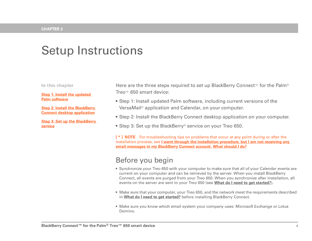 Palm 650 setup guide Setup Instructions, Before you begin 