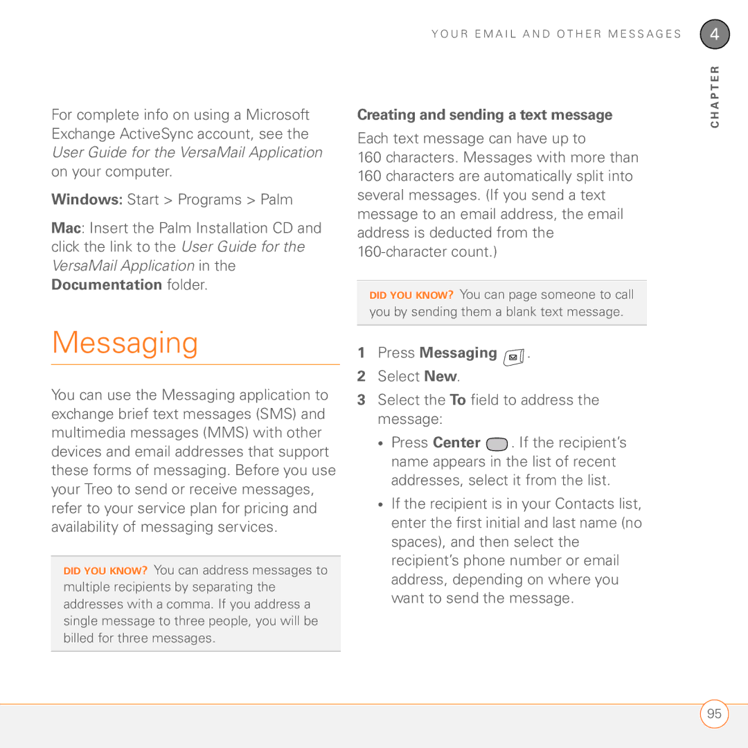 Palm 680 Creating and sending a text message, Press Messaging, Select New Select the To field to address the message 