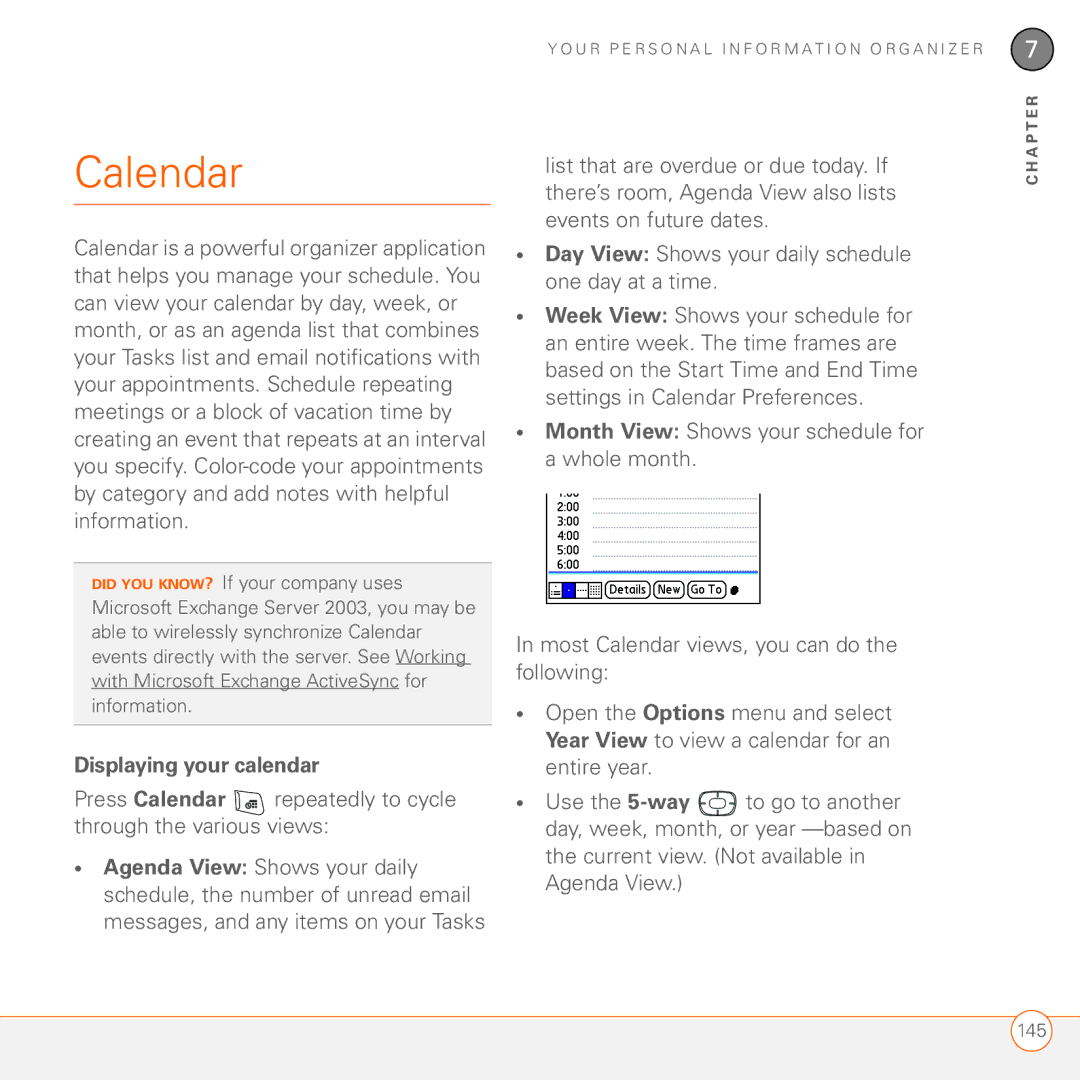 Palm 680 manual Calendar, Displaying your calendar 