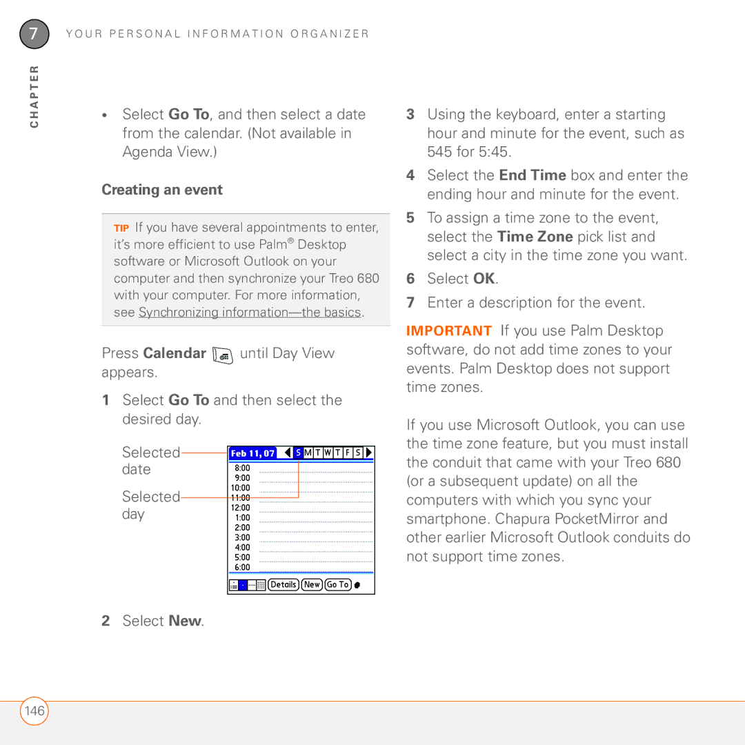 Palm 680 manual Creating an event 