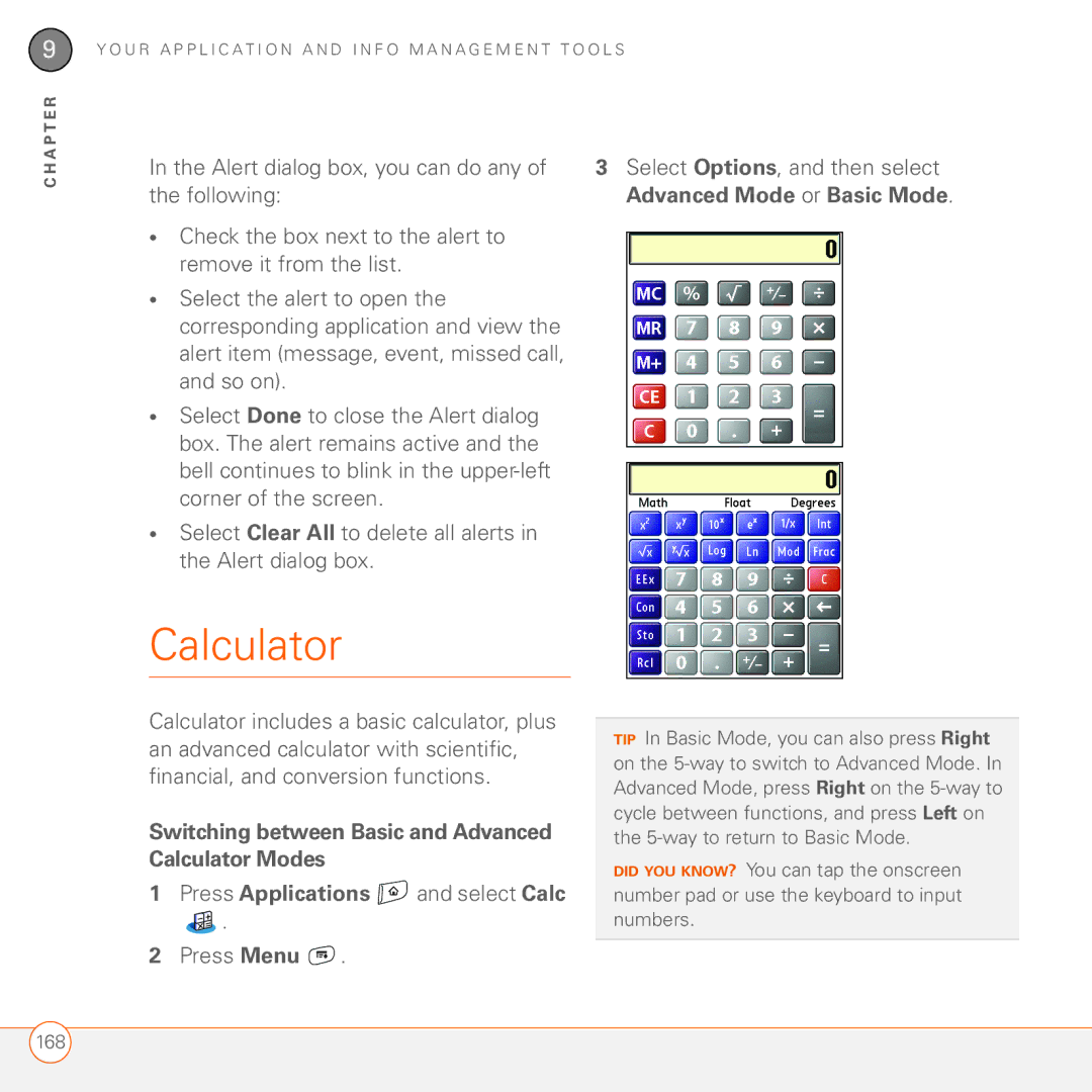 Palm 680 manual Switching between Basic and Advanced Calculator Modes, Press Applications and select Calc Press Menu 