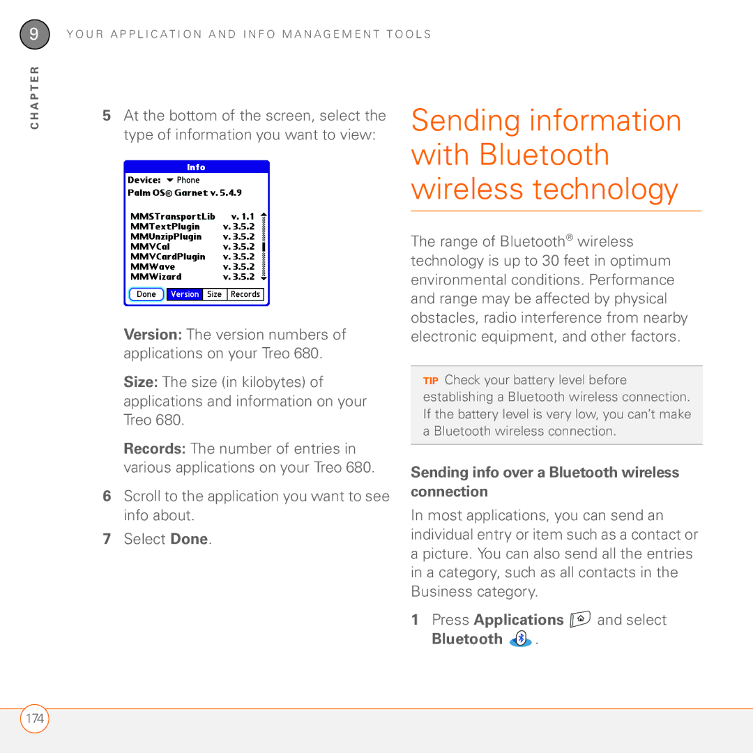 Palm 680 manual Sending information with Bluetooth wireless technology, Sending info over a Bluetooth wireless connection 