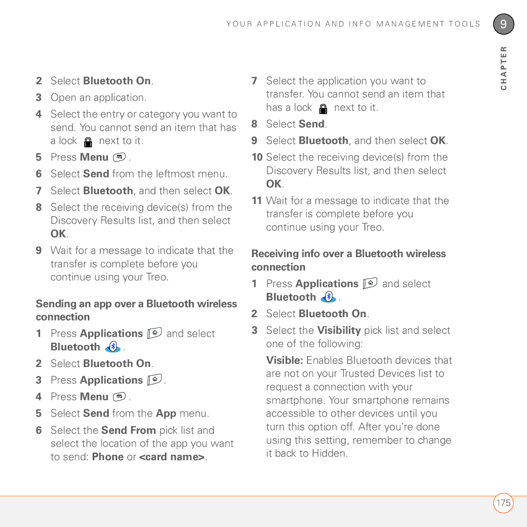 Palm 680 manual Select Bluetooth On, Press Menu Select Send from the App menu 