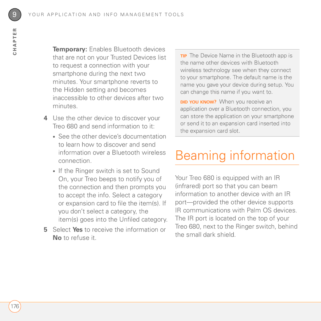 Palm 680 manual Beaming information, Select Yes to receive the information or No to refuse it 