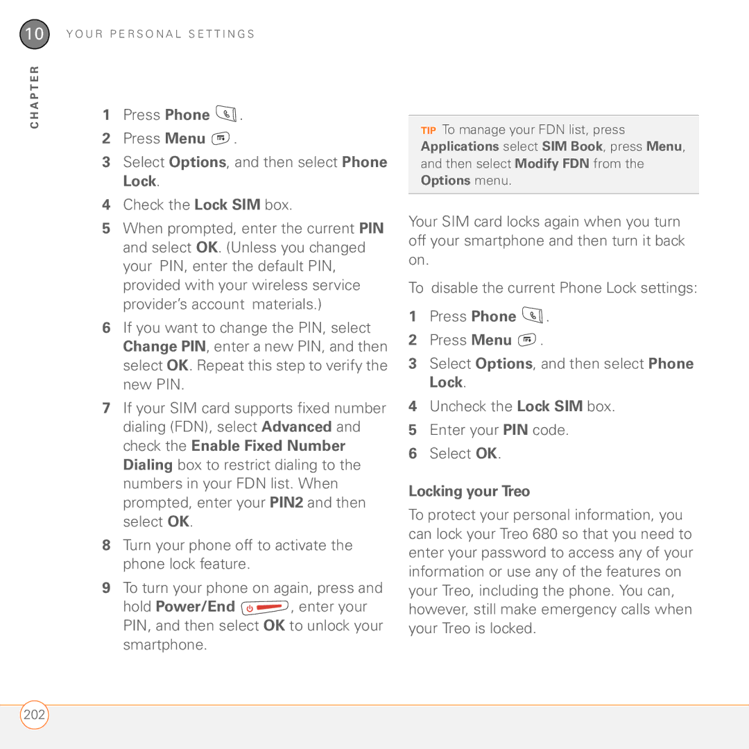 Palm 680 manual Locking your Treo 