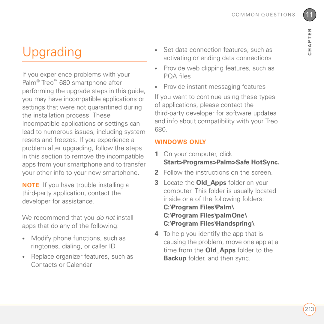 Palm 680 manual Upgrading, On your computer, click, StartProgramsPalmSafe HotSync 