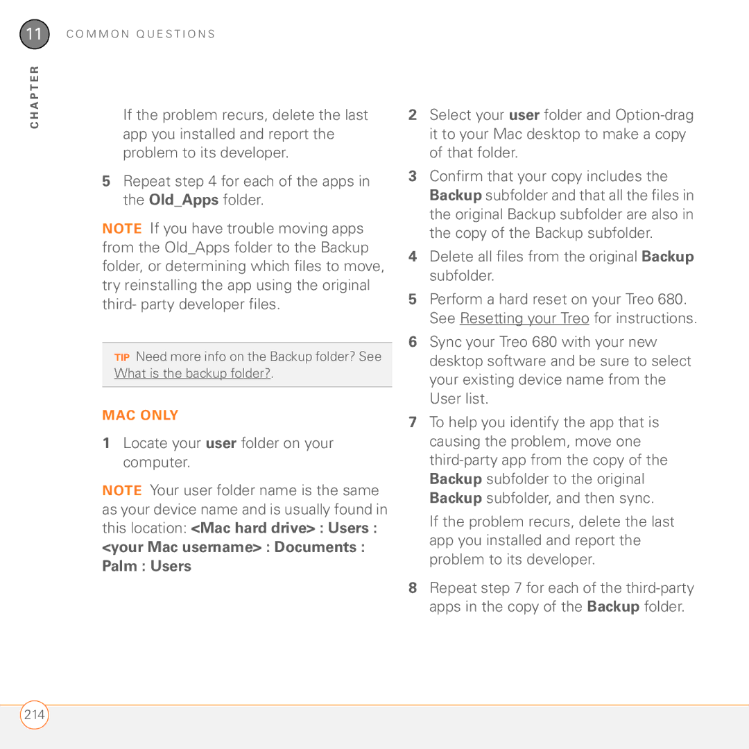 Palm 680 manual Locate your user folder on your computer, Your Mac username Documents Palm Users 
