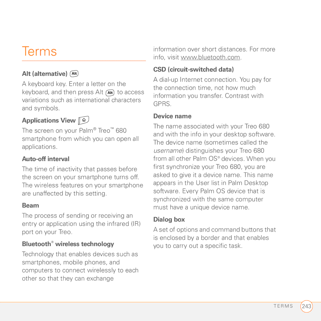Palm 680 manual Terms 