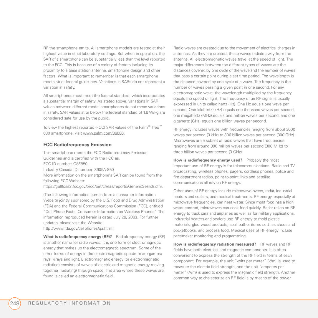 Palm 680 manual FCC Radiofrequency Emission 