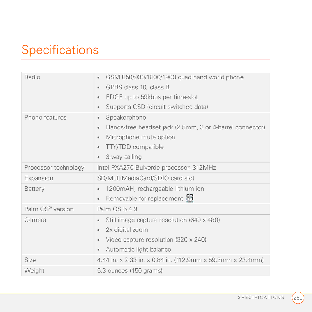 Palm 680 manual Specifications 