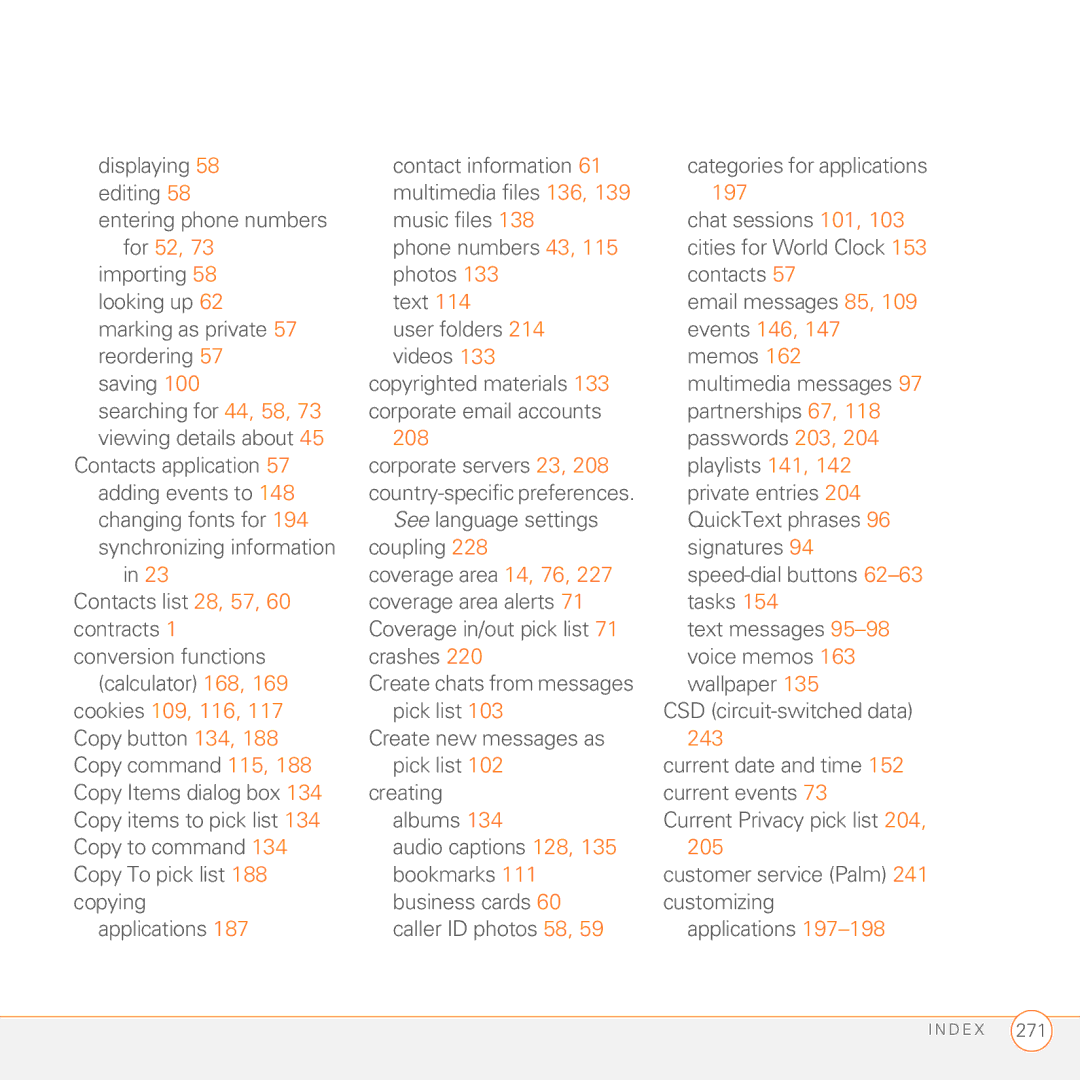 Palm 680 manual For 52, Cookies 109, 116, 243, 205 