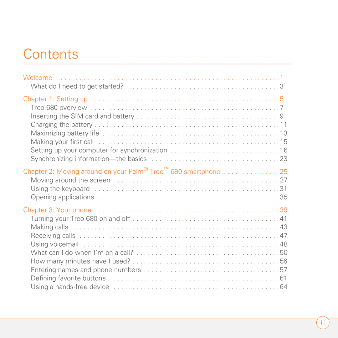 Palm 680 manual Contents 