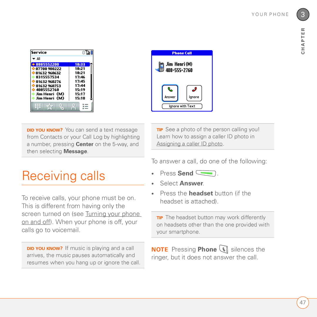 Palm 680 manual Receiving calls 