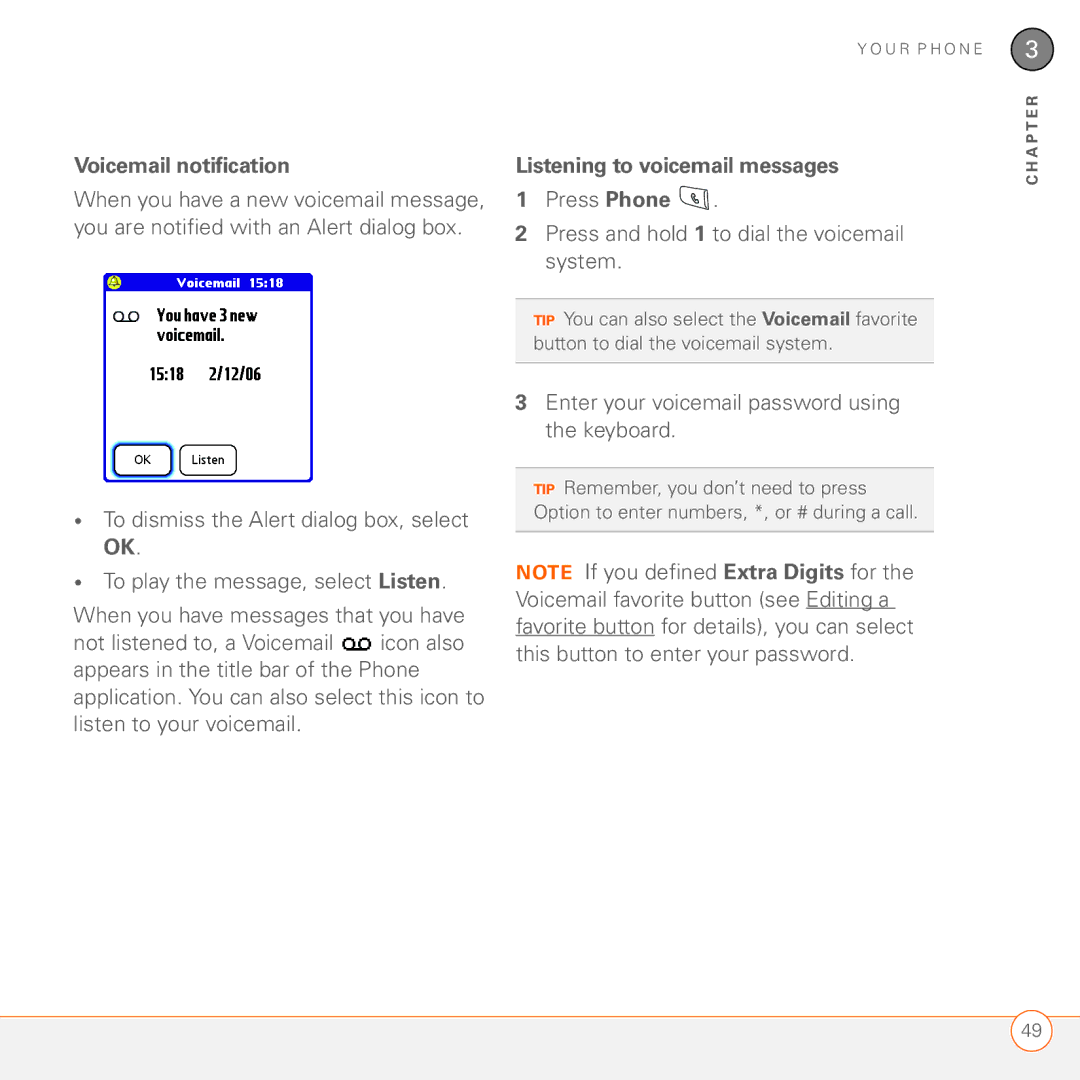 Palm 680 manual Voicemail notification, Listening to voicemail messages, Press Phone 