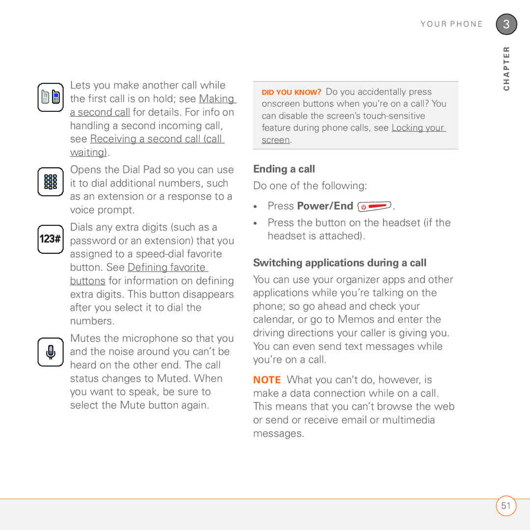 Palm 680 manual Ending a call, Do one of the following, Press Power/End, Switching applications during a call 