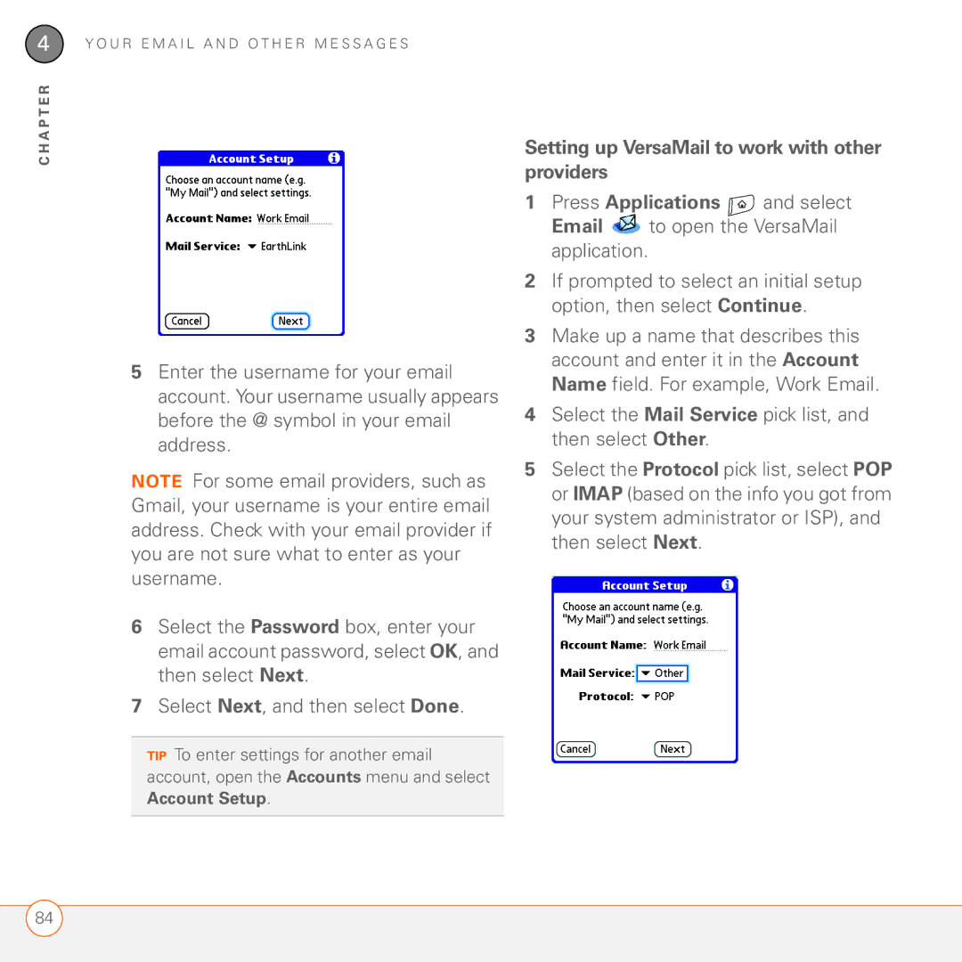 Palm 680 manual Setting up VersaMail to work with other providers 